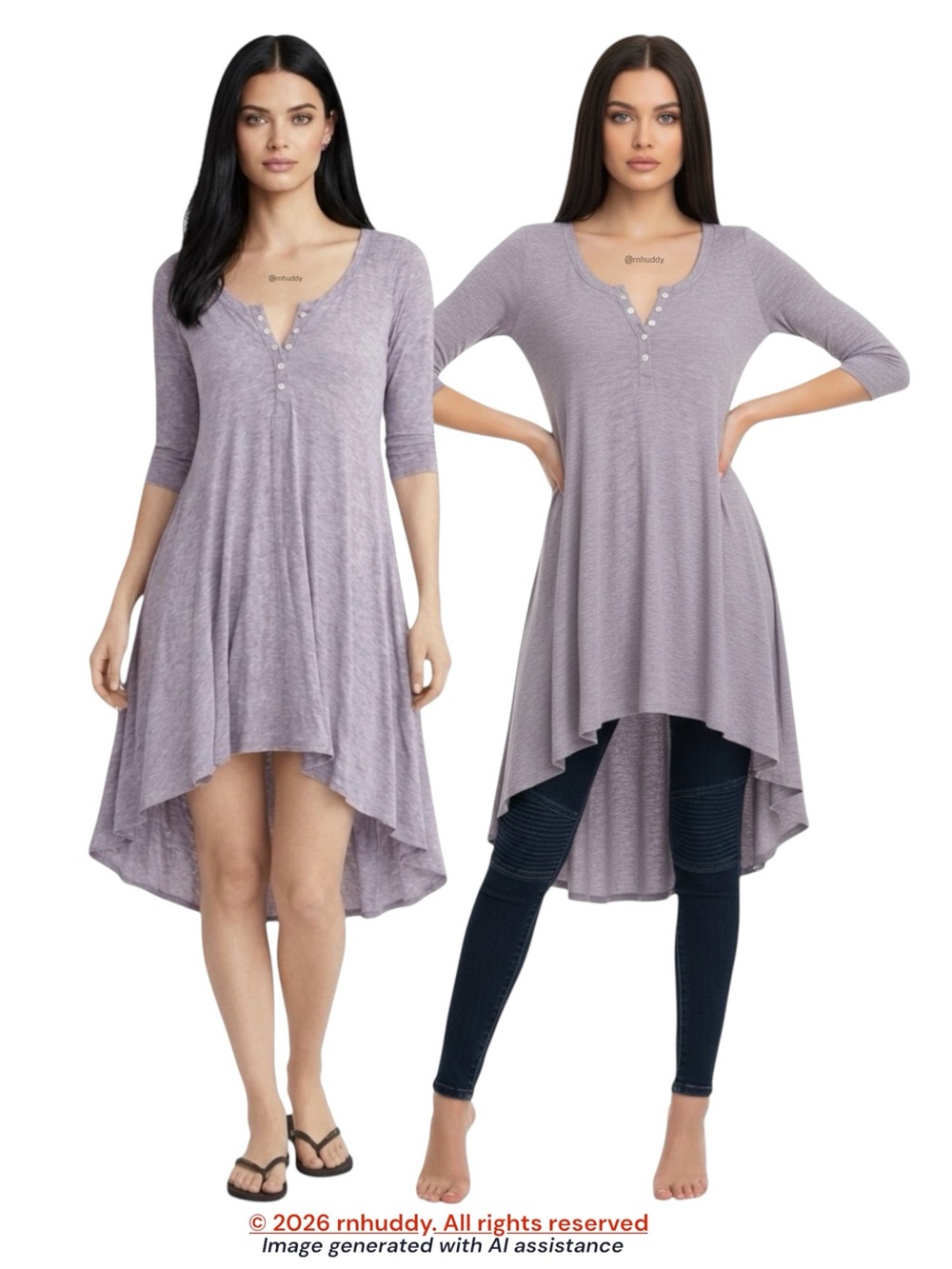 We The Free M heathered purple Henley hi-low dress or tunic